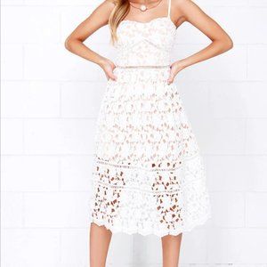 Lulu's Pinnacle of Prestige Ivory Lace Midi Dress M